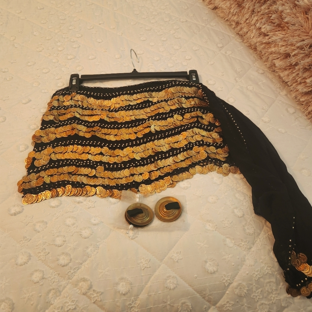Bellydancing Gold Coin Hip Scarf and Finger Zills